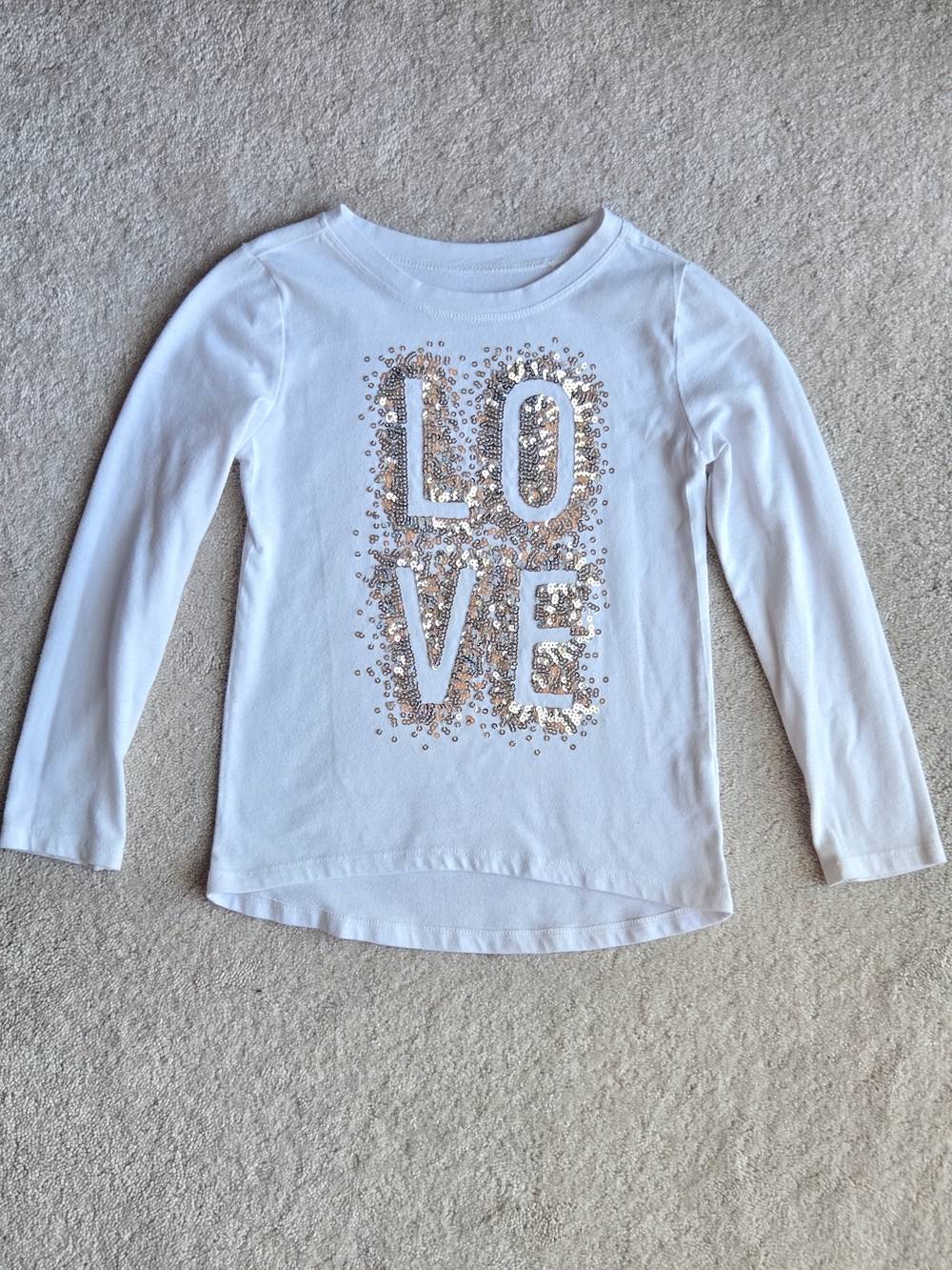 Place Girls' White Long-Sleeve Top with Gold Sequin LOVE